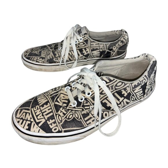 Vans Off The Wall Logo All Over Print Shoes Black/White Distress Sz 8.5 #h - Picture 2 of 10